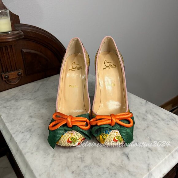 Christian Louboutin Dolly Dola 100 Pollen Brocade Obi Pumps size 38 - Picture 4 of 6